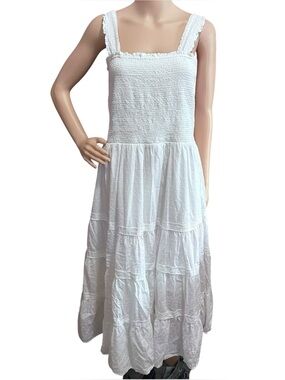 Lands End Cotton Dobby Smocked Dress with Ruffle Straps Sz 2X